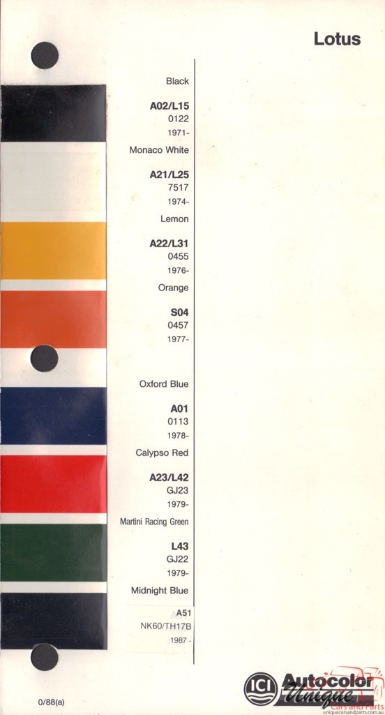 1967-1991 Lotus Paint Charts Autocolor
